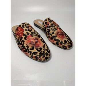 INC Women's Leopard Floral Embroidered Flats Real Calf Hair Mules Shoes 10.5